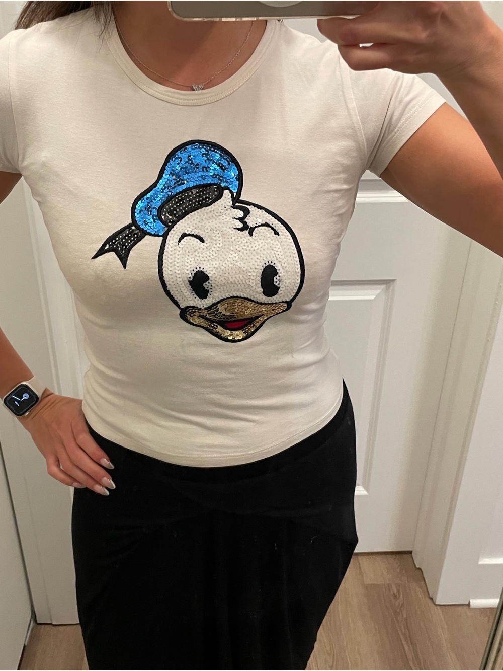 Disney White Short-Sleeve Sequin Donald Duck Tee